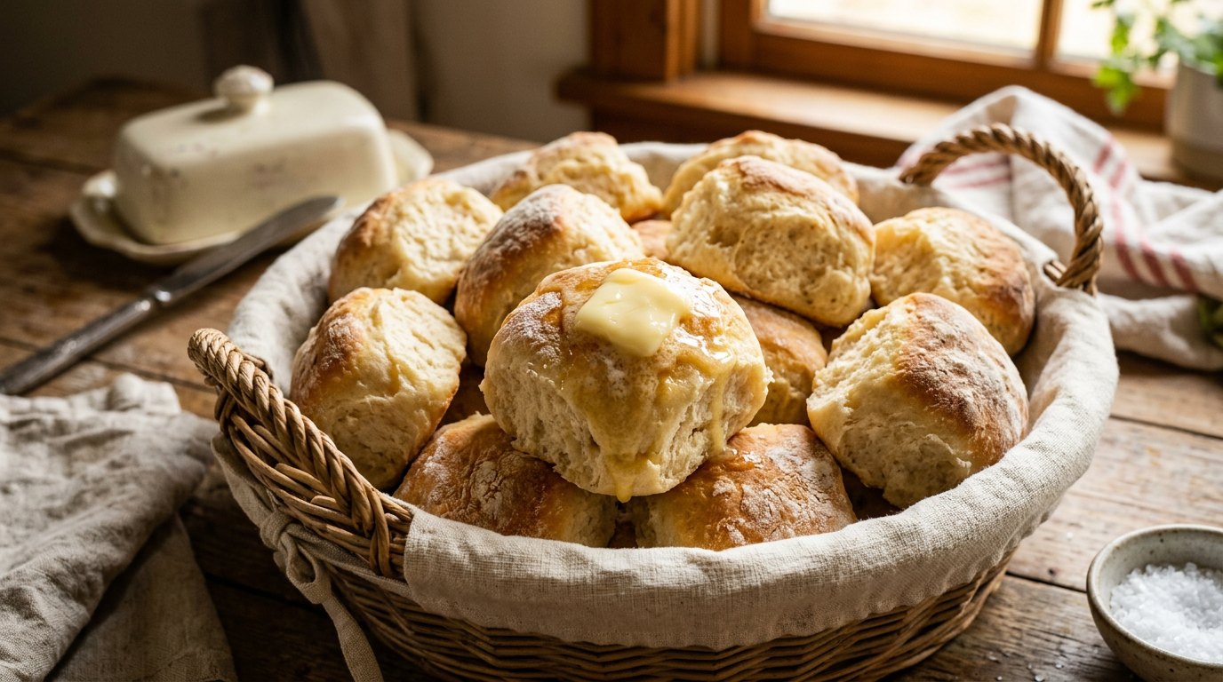 Basket of dinner rolls